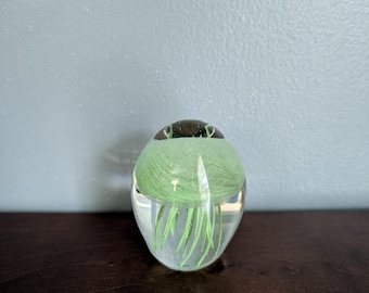 Vintage Glass Jellyfish Paperweight Glow in the Dark Art Glass Desk Decor