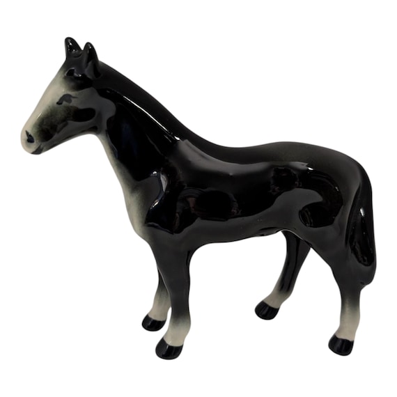 Vintage Black & White Horse Figurine - Animal Statue - Equestrian Decor