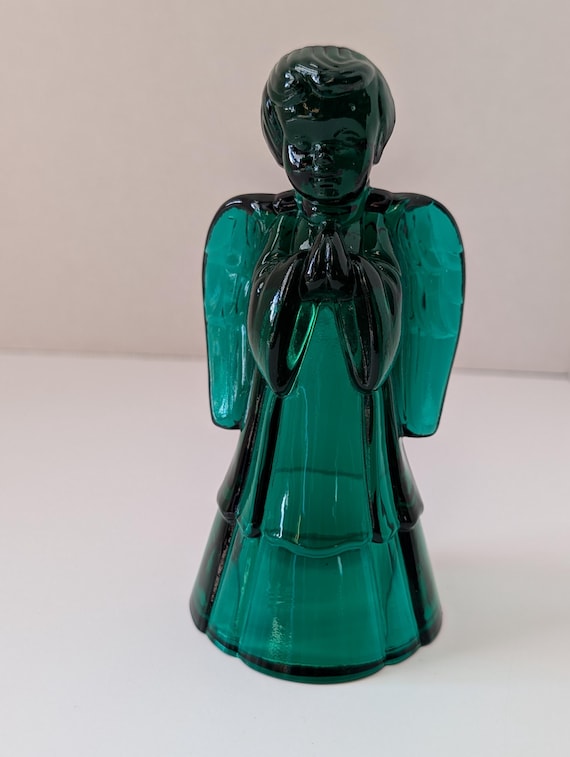Vintage Fenton Emerald Green Glass Angel Figurine - Mid-Century Art Glass - Religious Decor - Fenton Glass Guardian Angel