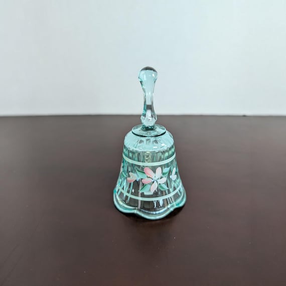 Hand-Painted Fenton Art Glass Bell: Signed Floral Scalloped Edge