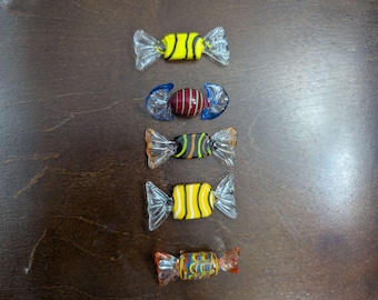 Blown Glass Candies, Art Glass Bonbons, Miniature Candy, Set of 5