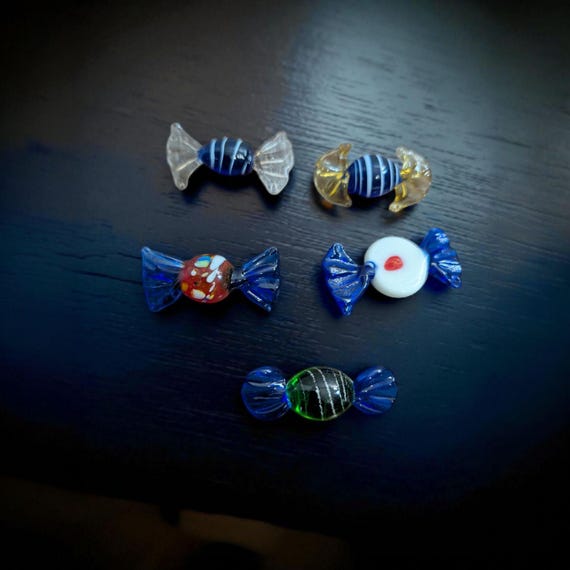 Blown Glass Candy Set, Miniature Art Glass Bonbons, Vintage Decor