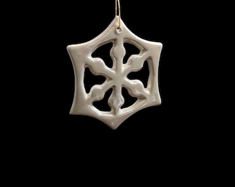 Vintage Pearlescent Snowflake Ornament | 3" Ceramic Iridescent Christmas Decor | Retro Mid-Century Modern Holiday Star
