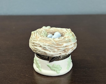 1999 Marjolein Bastin Bird Nest Trinket Box, Hallmark Love Begins With Mother Keepsake