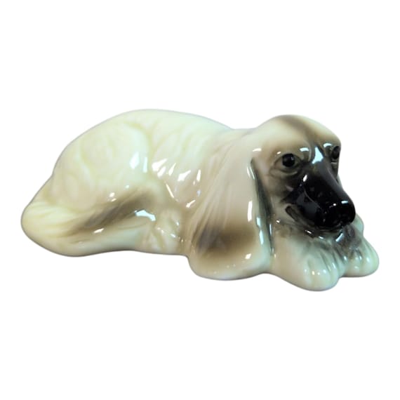 Vintage Afghan Hound Tan Black Hair Porcelain Dog Figurine