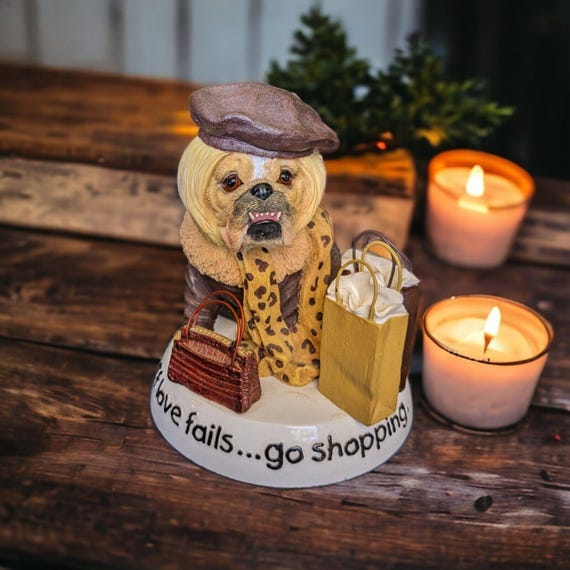 Zelda Wisdom Bulldog Figurine 2005 Westland Giftware If Love Fails Go Shopping English Bulldog Diva Statue Vintage Funny Dog Mom Gift