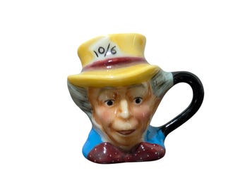 Vintage 1983 Mad Hatter Miniature Character Jug by P. Jackson for Franklin Porcelain - Alice in Wonderland Tiny Toby Mug