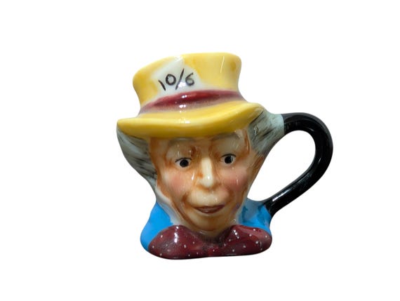 Vintage 1983 Mad Hatter Miniature Character Jug by P. Jackson for Franklin Porcelain - Alice in Wonderland Tiny Toby Mug
