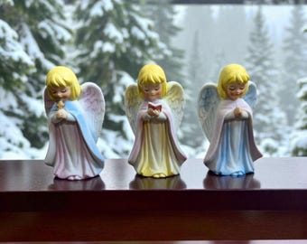 Vintage Hand-Painted Angel Figurines – Retro Christmas Decor, Set of 3