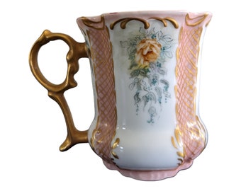 Louise Gardiner Hand Painted Porcelain Mug 2002 - Vintage Victorian Style Rose & Gold Gilt Coffee Cup - Grandmillennial Decor