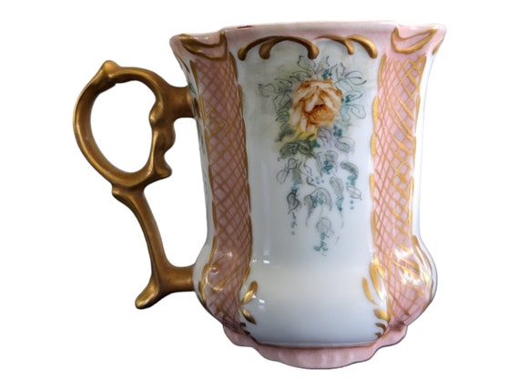 Louise Gardiner Hand Painted Porcelain Mug 2002 - Vintage Victorian Style Rose & Gold Gilt Coffee Cup - Grandmillennial Decor