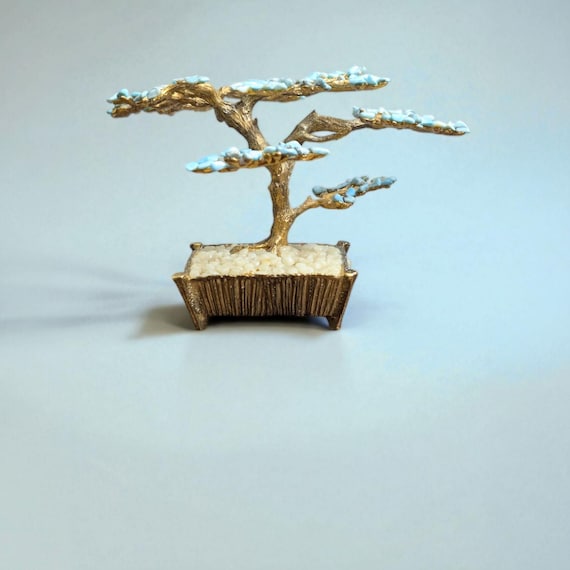 Vintage Swoboda Turquoise Bonsai Tree | 24k Gold Plated Sculpture