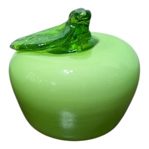 Vintage Blown Glass Green Apple - Collectible Art Glass-Fruit Paperweight- Teacher Gift