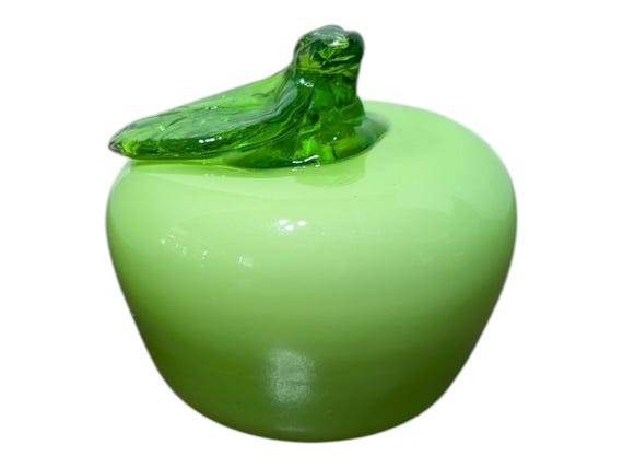 Vintage Hand-Blown Glass Apple | MCM Green Art Glass Fruit | Nonna Holiday Kitchen Decor | Supper Club Centerpiece | 1960s Glass
