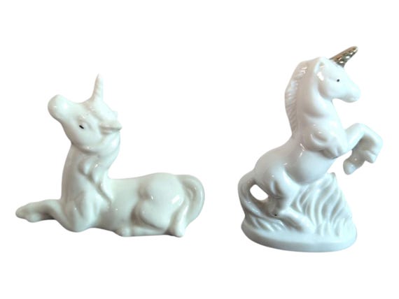 Vintage Porcelain Unicorn Figurines: White & Gold Fantasy Decor
