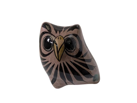 Vintage Tonala Mexican Pottery Owl Figurine - Hand-Painted Folk Art - Signed -Mexico - Boho Southwestern Decor - Gift for Owl Lover