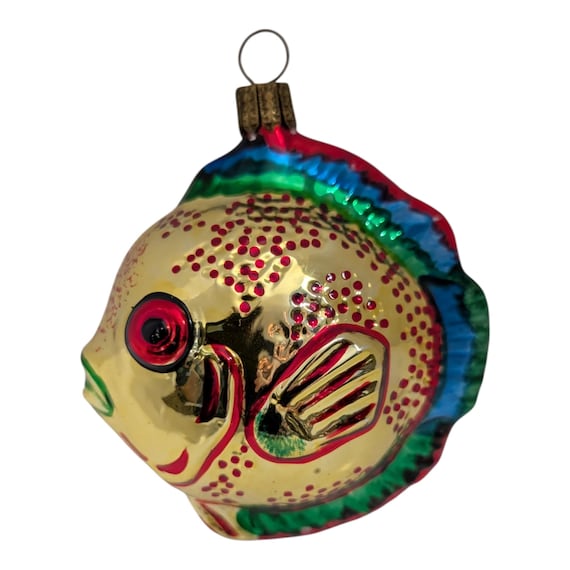 Vintage German Blown Glass Fish Ornament –Discus – Mid Century Christmas Tree Decoration – Made in Germany