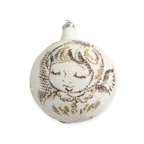 Vintage Hand Painted Glass Angel Ornament  3" Italy Traditional Christmas- Mid Century Ornament