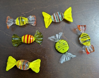Mini Blown Glass Candy Set, Yellow Art Glass Bonbons