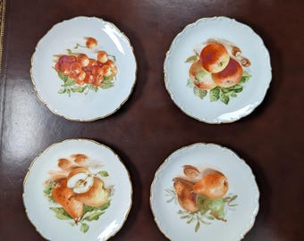 Schumann Arzberg Germany Fruit Dessert Plates: Gold Trim, Set of 4