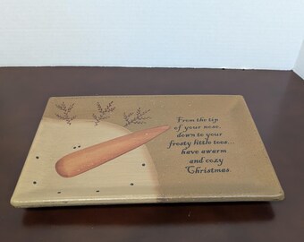 Folk Art Primitive Hand Painted Christmas Snowman Decorative Plate Barbara Lloyd