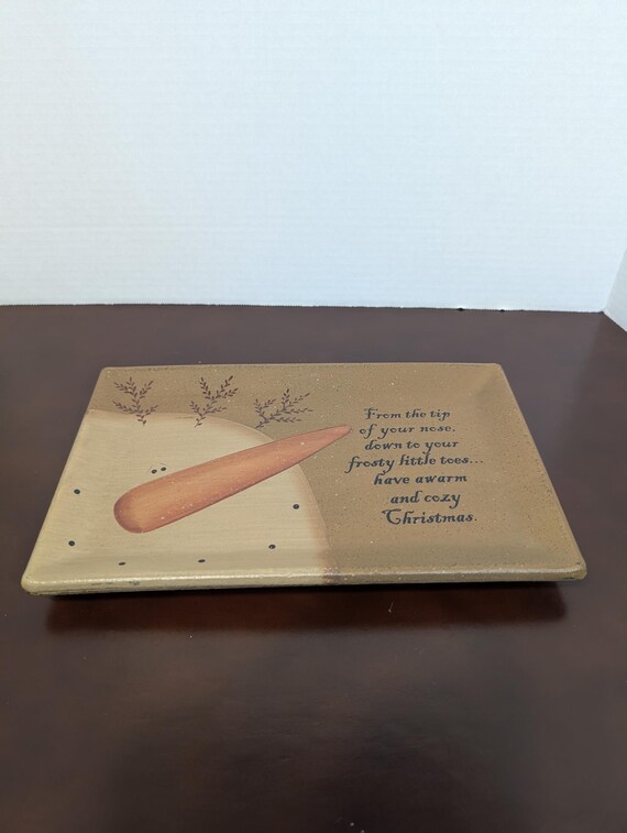 Folk Art Primitive Hand Painted Christmas Snowman Decorative Plate Barbara Lloyd