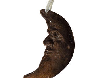 Vintage Windsong Pottery Crescent Moon Ornament - Man in the Moon Celestial Decor - Handmade Ceramic Art