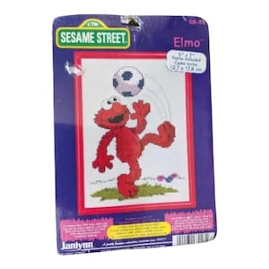 Vintage Elmo Cross Stitch Kit | Sesame Street Craft Kit | 5x7 Inch Framed Cross Stitch | Kids Room Decor | DIY Elmo Art
