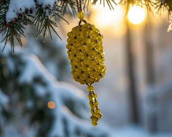Vintage Beaded Christmas Chandelier Ornament - Yellow & Gold