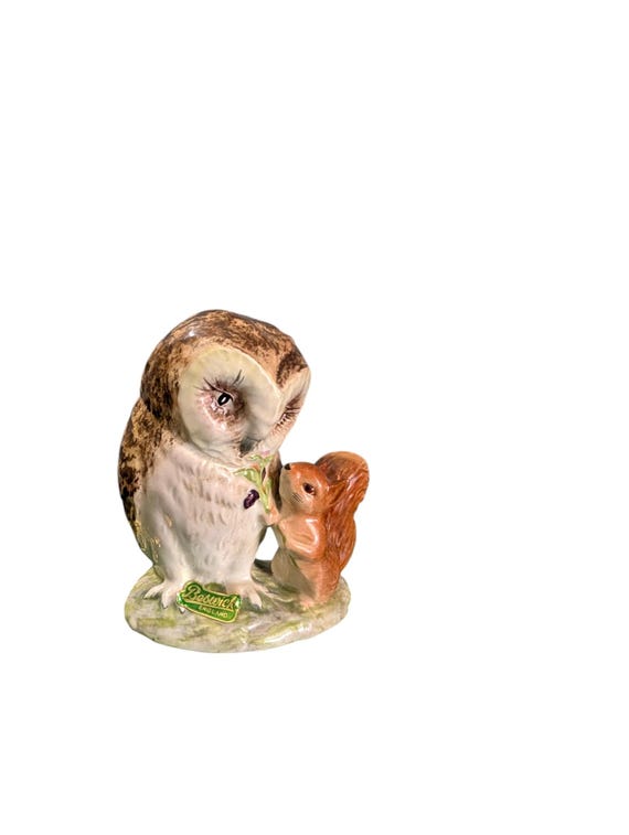 Beswick England Beatrix Potter Old Mr Brown Owl Figurine Vintage Porcelain -BP2A Gold Oval