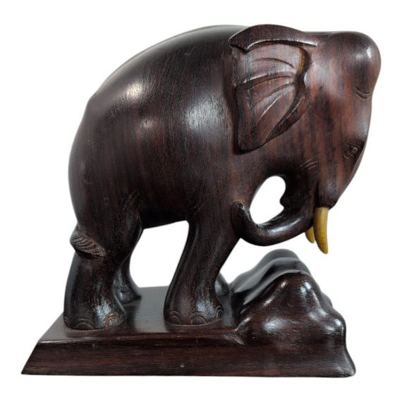 Vintage Carved Wood Elephant Bookend: Desk Shelf Decor