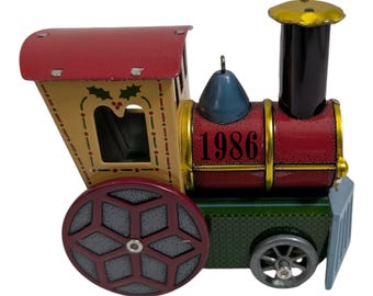 1986 Hallmark Keepsake Ornament "Tin Locomotive" | Vintage Pressed Metal Train | Retro 80s Christmas Decoration