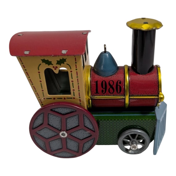 1986 Hallmark Keepsake Ornament "Tin Locomotive" | Vintage Pressed Metal Train | Retro 80s Christmas Decoration