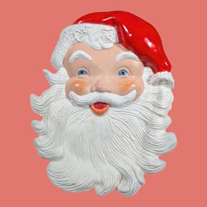 Vintage Ceramic Santa Claus Face Wall Hanger Blue Eyed Santa