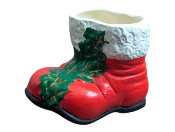 Mini Ceramic Santa Boot - Hand-Painted Christmas Decor - Tiny Holiday Home Accent-