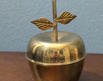 Vintage  Brass Apple Bell with Clapper - MCM Metal Fruit Decor -Teacher Gift - Decorative Brass Desktop Accessory