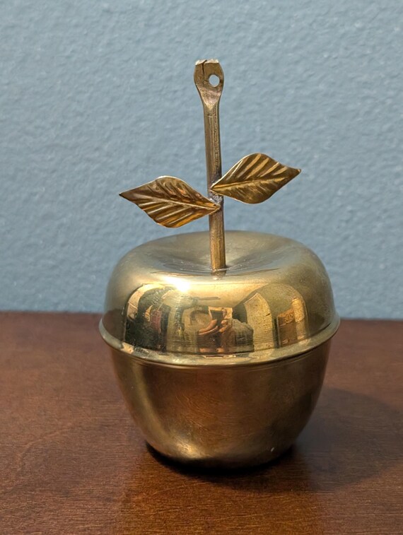 Vintage  Brass Apple Bell with Clapper - MCM Metal Fruit Decor -Teacher Gift - Decorative Brass Desktop Accessory