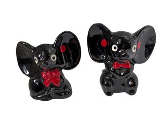 Vintage Black Elephant Salt & Pepper Shakers Japan | 1950s Kitsch Anthropomorphic Ceramics | Retro Mid Century Modern Kitchen