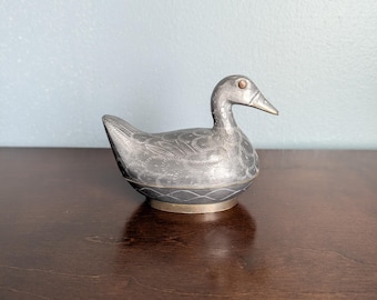 Vintage Etched Pewter Duck Trinket Box