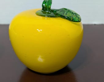 Vintage Hand-Blown Glass Apple | MCM Yellow Art Glass Fruit | Nonna Holiday Kitchen Decor | Supper Club Centerpiece | 1960s Glass
