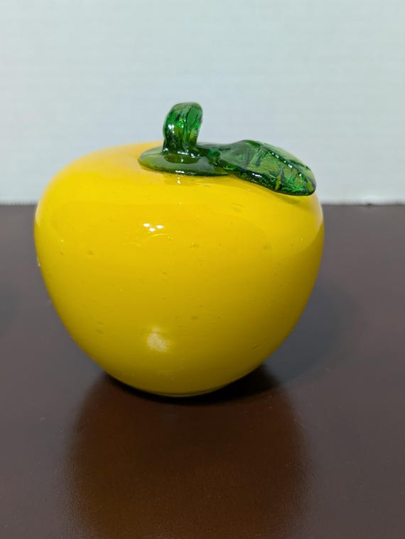 Vintage Hand-Blown Glass Apple | MCM Yellow Art Glass Fruit | Nonna Holiday Kitchen Decor | Supper Club Centerpiece | 1960s Glass