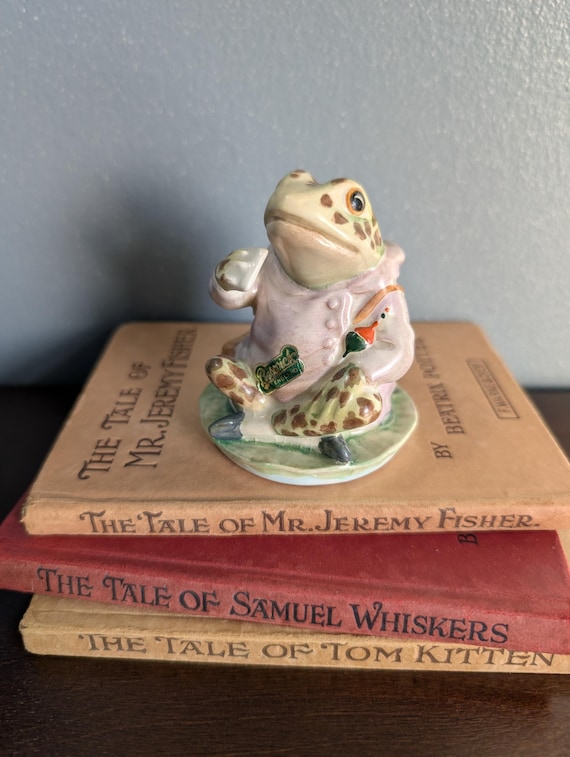 Rare Mr.Jeremy Fisher-BP2A Gold Oval Beatrix Potter Figurine Beswick Pottery England