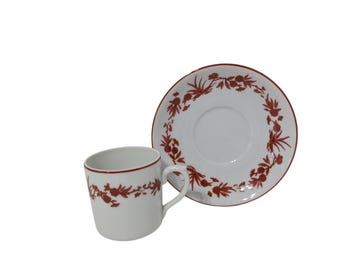 Vista Alegre Portugal Demitasse Cup and Saucer Goa Pattern Rust Red Floral Vintage Espresso Set Discontinued China Replacement