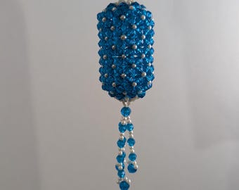 Vintage Beaded Christmas Chandelier Ornament: Blue & Pearl Sparkle