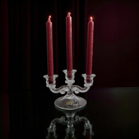 Vintage Cambridge Glass Candelabra, Elegant 3-Light Scroll Candle Holder