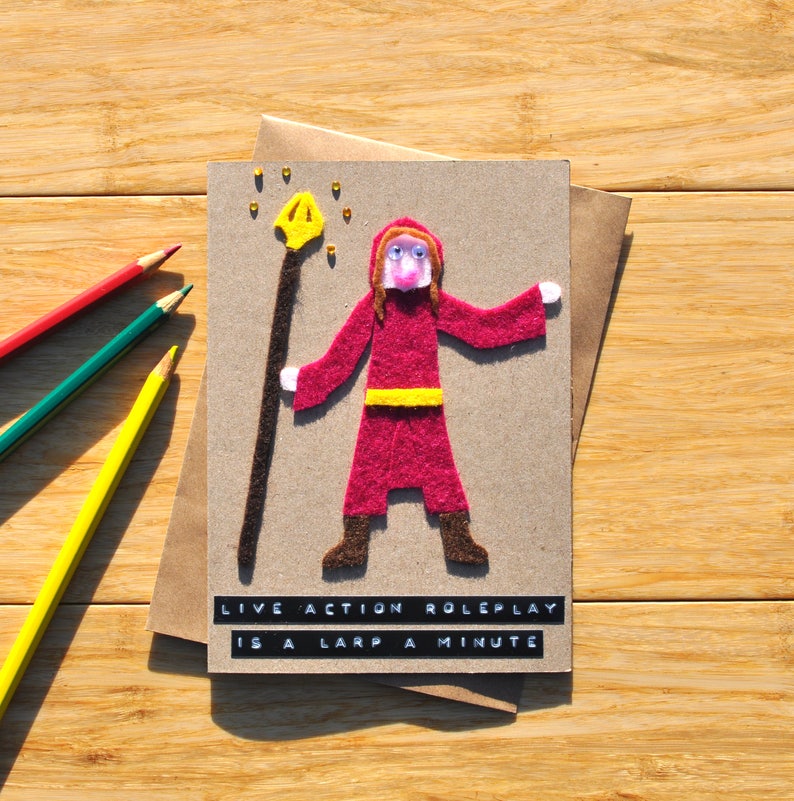 Live action roleplay pun Mage Wizard Sorcerer LARP birthday card Cleric Geeky greeting card