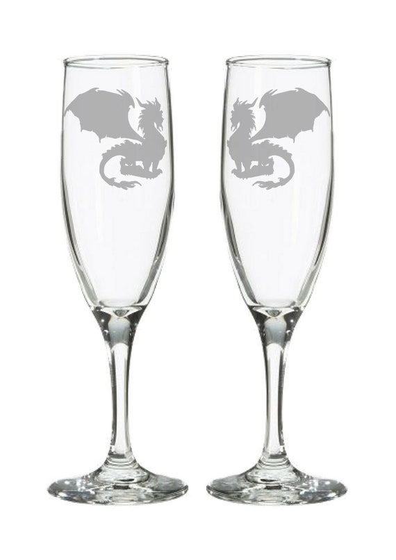 Fantasy Wedding Dragon Champagne Flutes or Toasting Glasses | Etsy