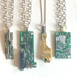 Recycled Upcycled Real Computer Circuit Pendant / With Silver Chain / Technocore Cyber Punk Y2K Style