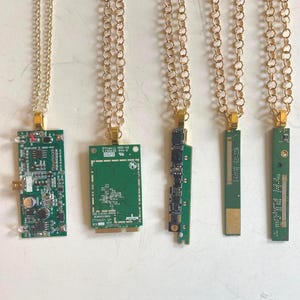 Upcycled Real Circuit Board Pendant: Green & Gold Technocore Y2K Necklace