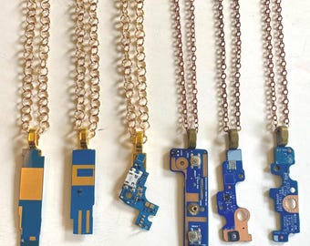 Upcycled Real Circuit Board Pendant Necklace: Turquoise, Gold or Copper, Y2K Cyberpunk